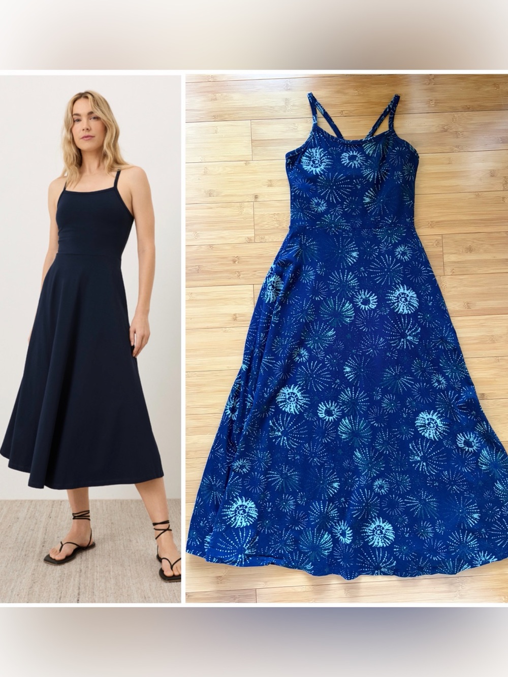 Pact Organic Cotton Fit & Flare Dress in navy starburst print. Size: XS